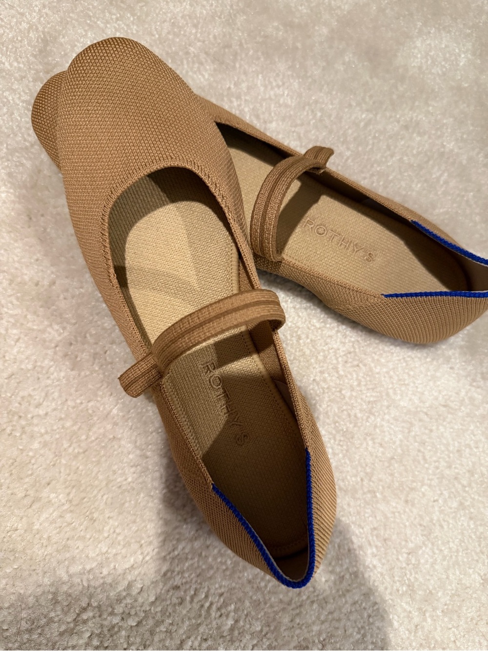 Rothy's Tan Mary Jane Flats with Blue Trim - Picture 10 of 10